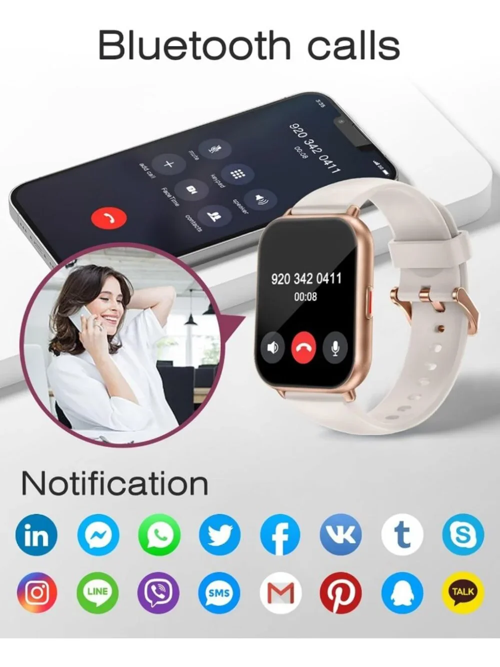 Stylish Smart Watch for Men & Women - Call Function, Sport & Metal Bands, Gold